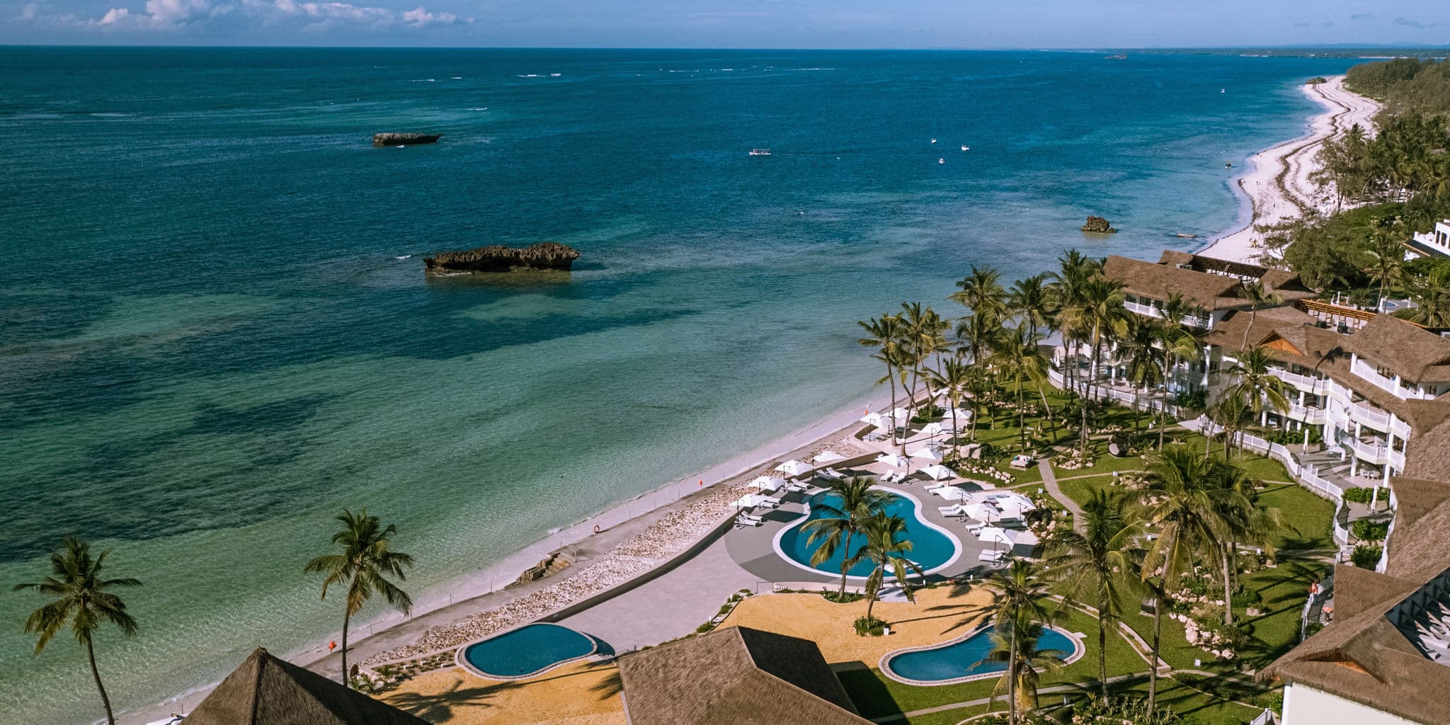 Aerial view of Watamu Beach and the turquoise Indian Ocean along Kenya's coast